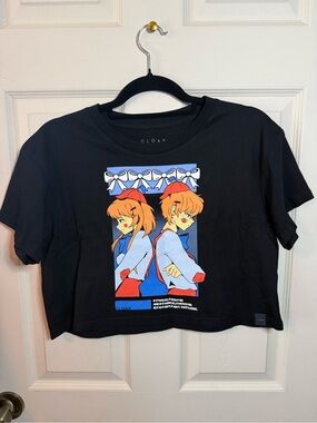 Cloak Black Crop Tee Anime Alice in Wonderland Tweedle Dee & Tweedle Dum Small